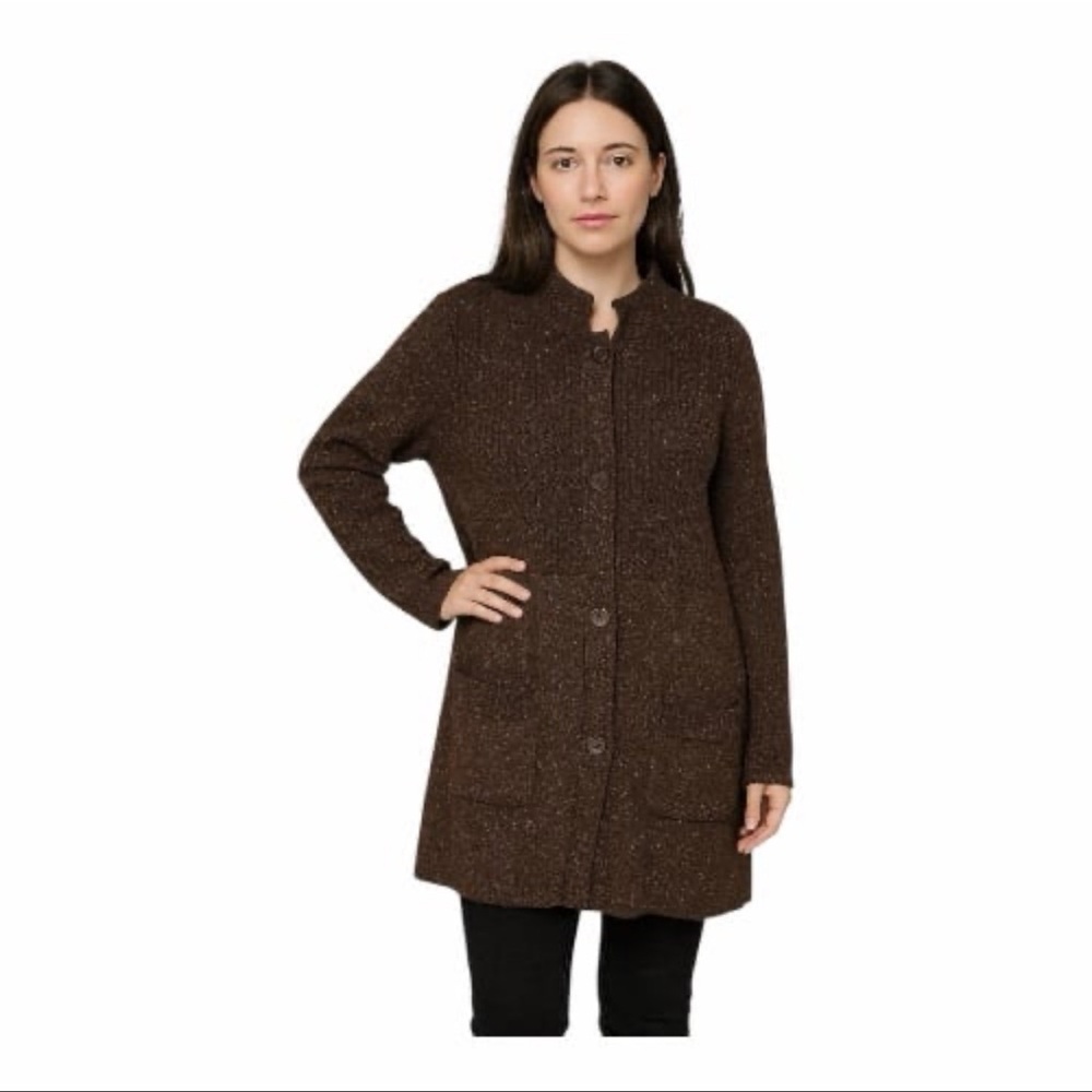 Eileen Fisher brown speckled wool angora blend cardigan sweater